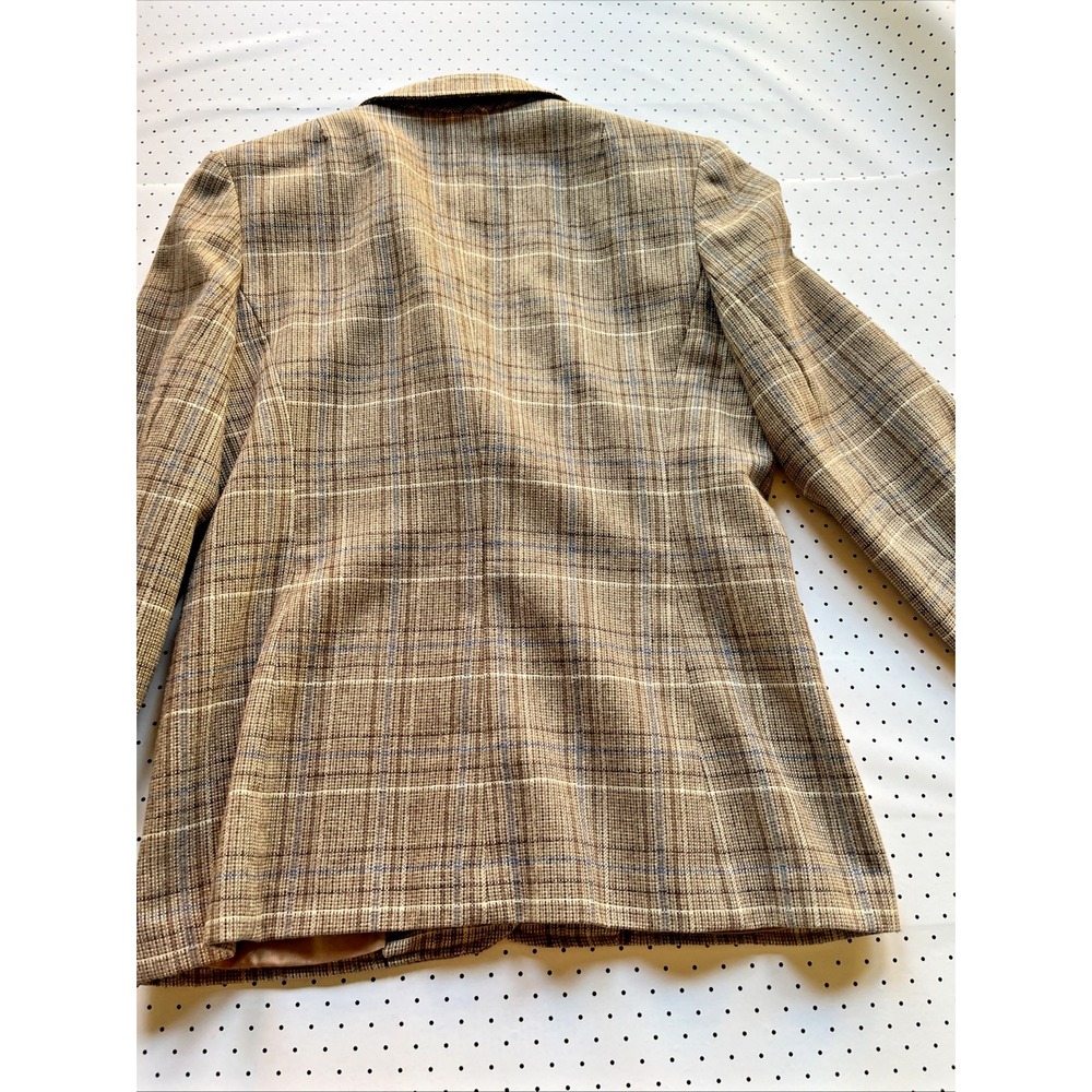 Vintage Country Suburbans Plaid Blazer Womens 16 Brown Tan Academia Jacket - Picture 8 of 11